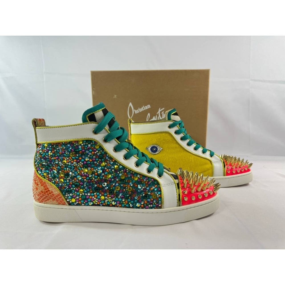 Christian Louboutin No Limit Spikes Flat Sneakers Python Fresh Strass 44 US 11